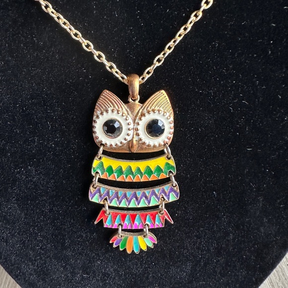 Metal Owl Pendant - Multi-Colour, 2” - Picture 1 of 7